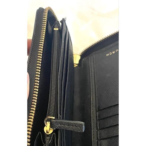 TORY BURCH Emerson Wristlet Pouch Zip Wallet Black Saffiano Leather Gold Logo - Picture 7 of 7